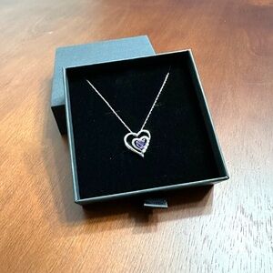 10K White Gold Amethyst Heart w/ Diamonds Necklace